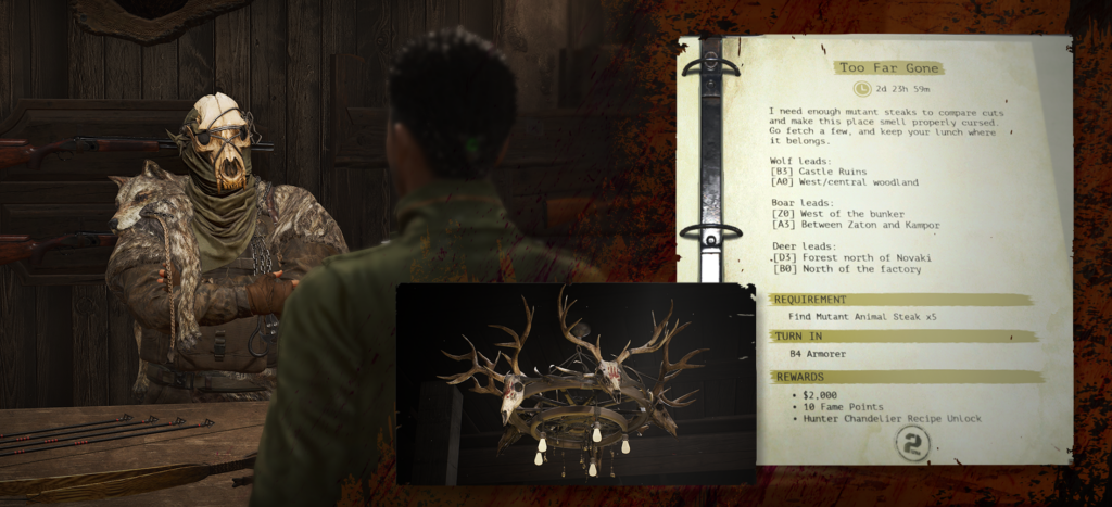 SCUM Master Hunter quest artwork showing a mutant animal quest and Hunter Chandelier reward.